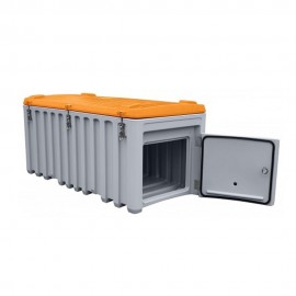 Baúl contenedor caja almacenaje CEMbox 750 l con enganche grua y puerta lateral gris/naranja