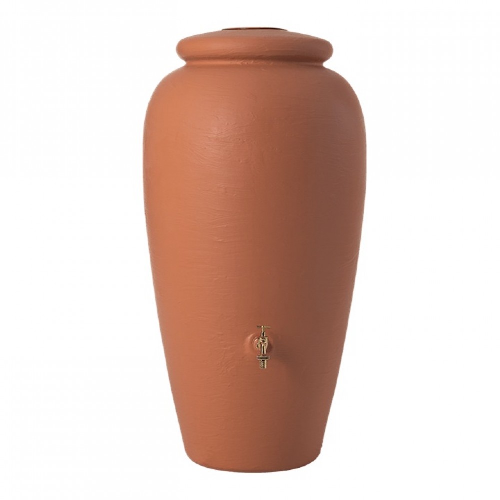 Depósito agua de lluvia decorativo 500 litros Ánfora Terracota con grifo y filtro rectangular