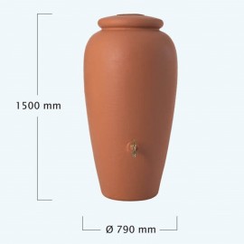 Depósito agua de lluvia decorativo 500 litros Ánfora Terracota con grifo y filtro rectangular